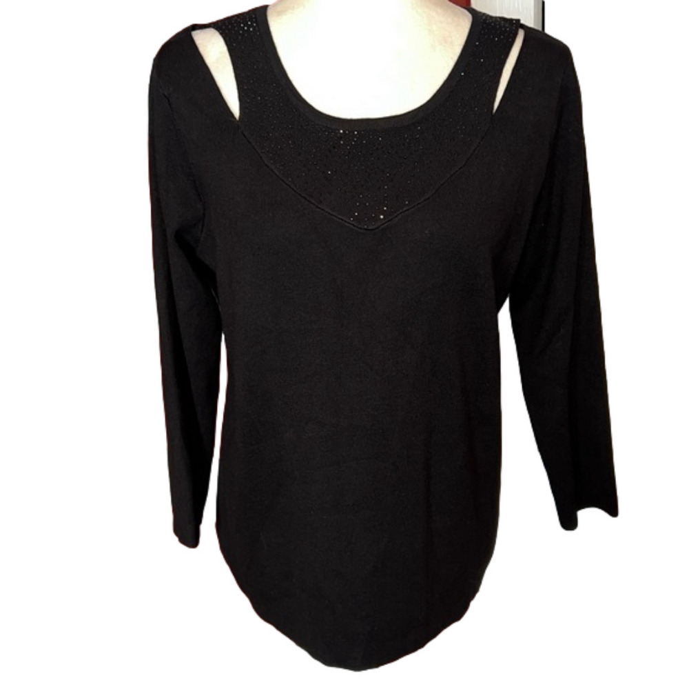 NWT Cable and Gage Black Rayon Blend Sweater L